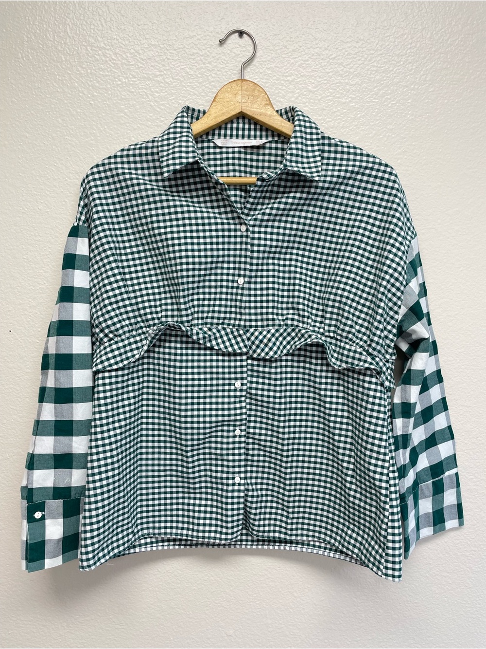 Zara Green Plaid Women’s Medium Trafaiue Collection Blouse Top Shirt Ruffle
